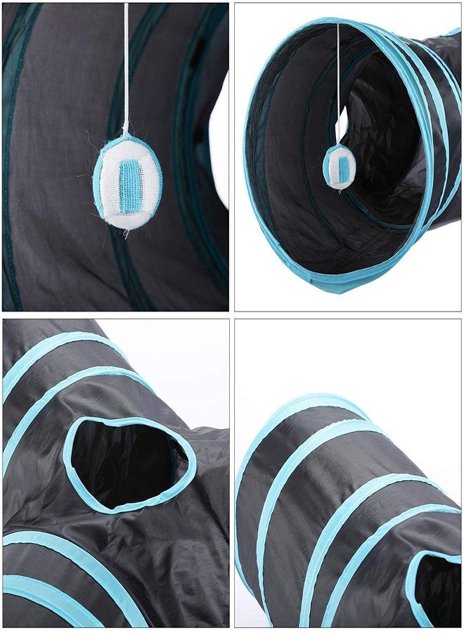 KittuPet Giant Size Joyful Cat Tunnel Toy 3 Way Collapsible for Indoor & Outdoor Play with Hanging Toy Ball for Cat, Rabbit, Guinea Pig (Blue) - Image 5